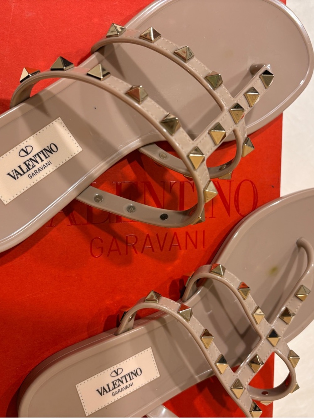 Valentino Garavani Beige Jelly Rockstud Slide Sandals Size 37